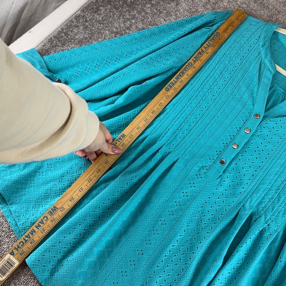 Cocomo 3/4 Long Sleeve Blouse Shirt Top Blue Green Womens 3X Textured Pattern - Picture 2 of 9